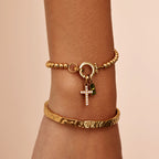 Pulsera con Cuentas, Cruz y Piedra de suerte