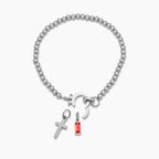 Pulsera con Cuentas, Cruz y Piedra de suerte