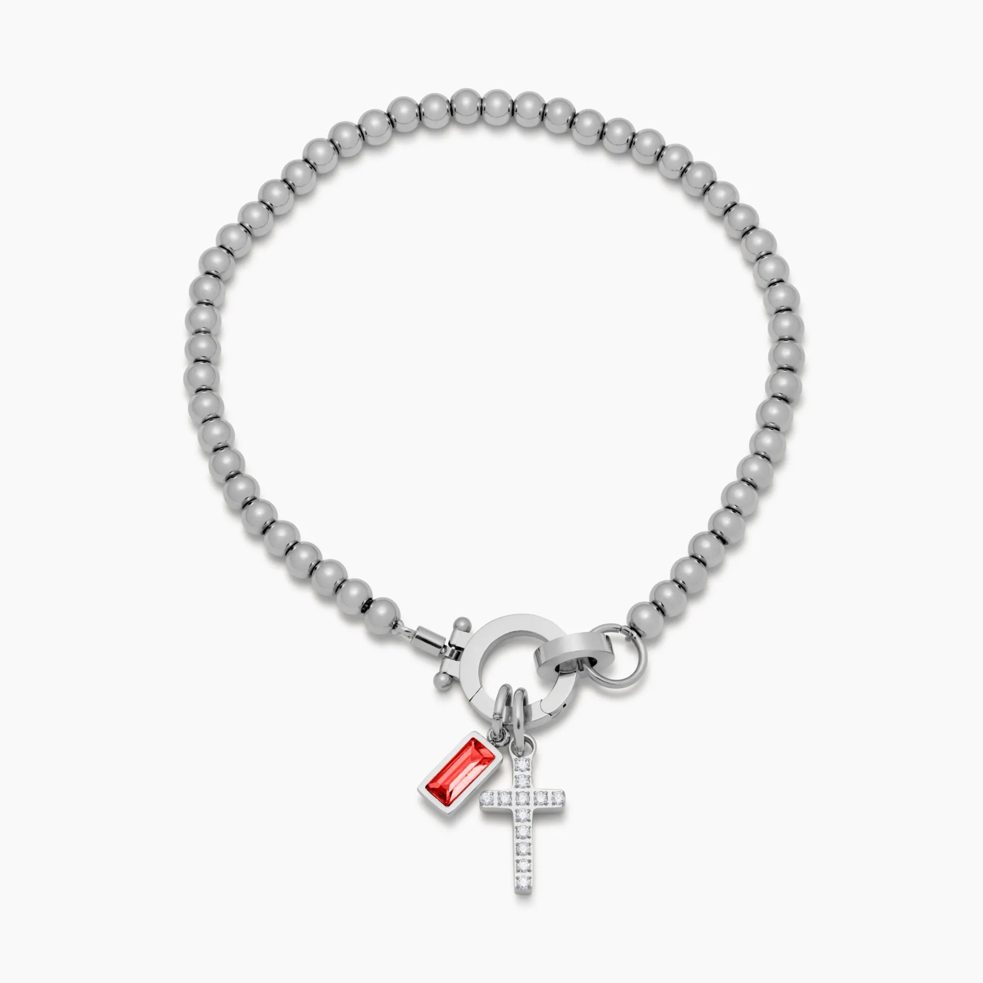 Pulsera con Cuentas, Cruz y Piedra de suerte