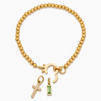 Pulsera con Cuentas, Cruz y Piedra de suerte