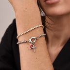 Pulsera con Cuentas, Cruz y Piedra de suerte